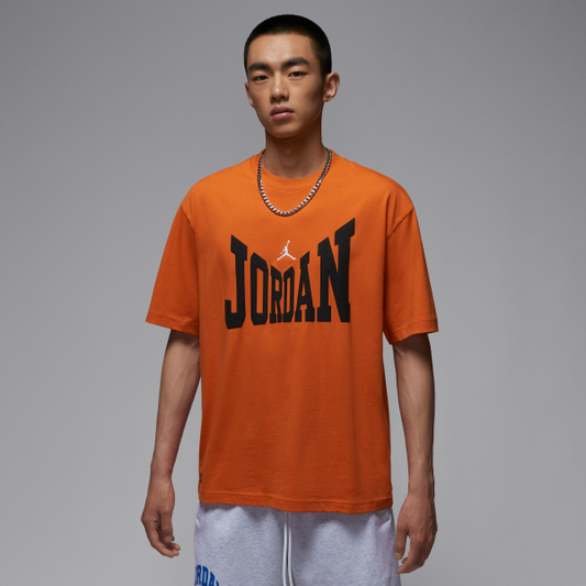 Jordan Brooklyn T Shirts Men's Seastar Orange/Sail White Crew Neck Moderate - View 1