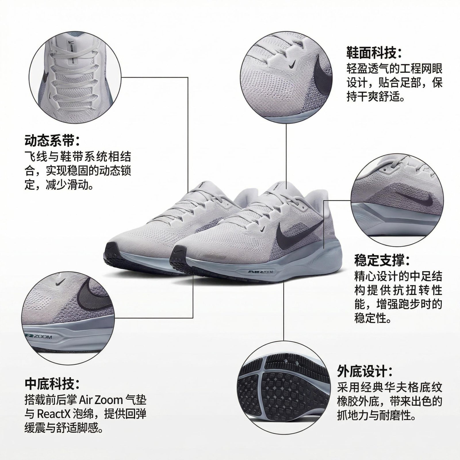 Nike Pegasus 41 Low top ZOOM AIR Marathon Long Distance Running Sprint Running Shoes Men's White Gray — Rescued #1