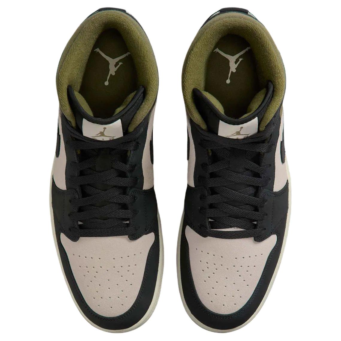Jordan Air Jordan 1 Mid top Vintage Basketball Shoes Beige Black Green — Rescued #1
