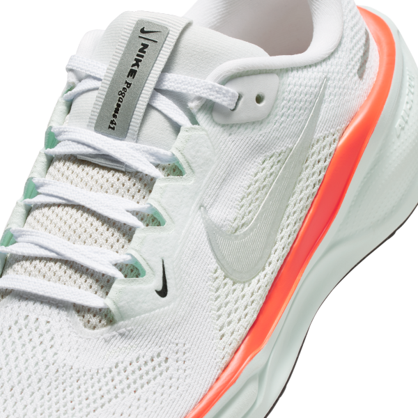 Nike Pegasus 41 Kids' Running Shoes White With A Hint Of Green Bright Dark Red Metallic Silver Teenagers - View 7