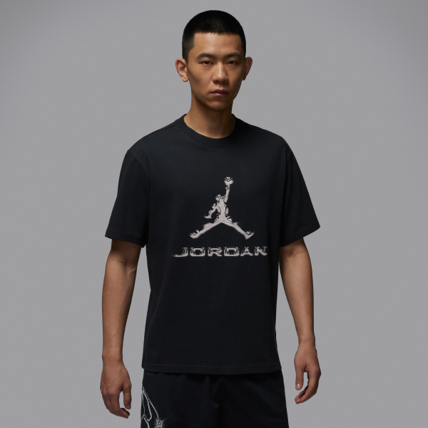 Jordan Dri FIT T Shirts Men's Black Crew Neck Moderate Straight Fit - View 1