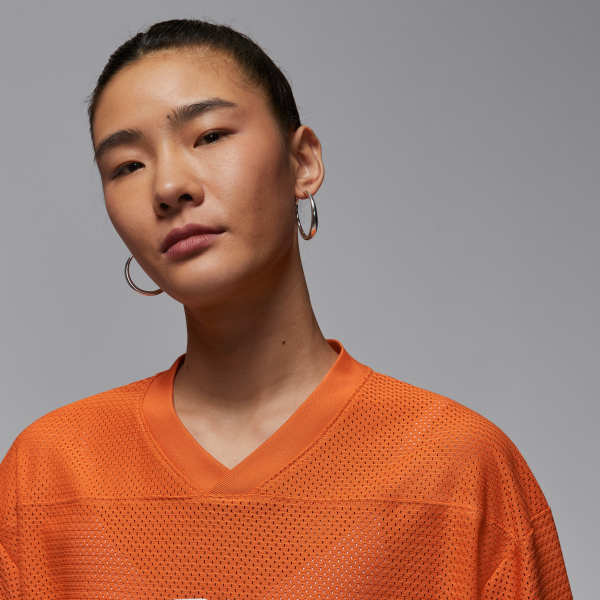 Jordan Mesh T Shirts Women's Orange V neck Moderate - View 3