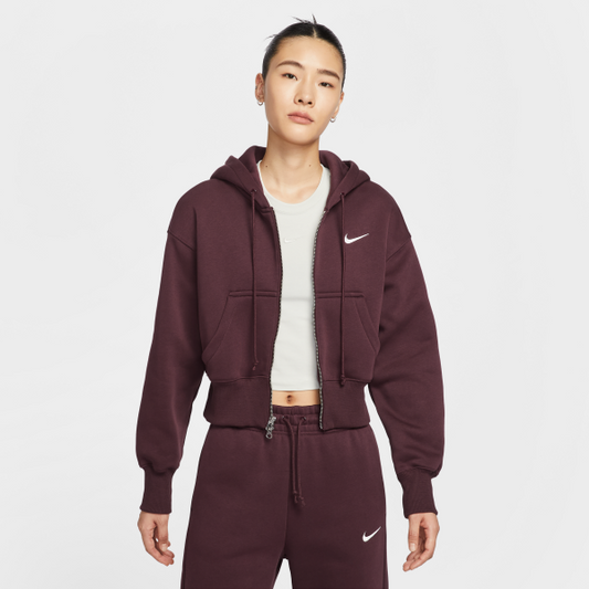 Nike NSW PHNX FLC CROP FZ HDY Jacket Women's Burgundy - View 1
