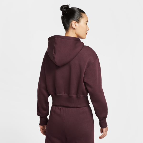 Nike NSW PHNX FLC CROP FZ HDY Jacket Women's Burgundy - View 2