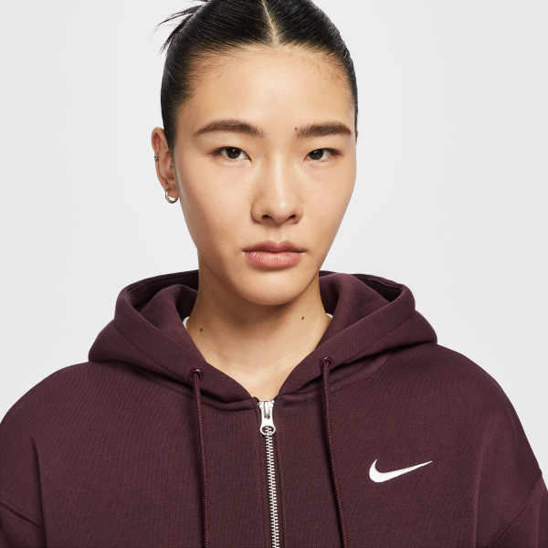 Nike NSW PHNX FLC CROP FZ HDY Jacket Women's Burgundy - View 3