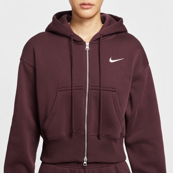 Nike NSW PHNX FLC CROP FZ HDY Jacket Women's Burgundy - View 4