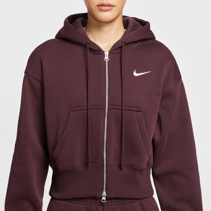 Nike NSW PHNX FLC CROP FZ HDY Jacket Women's Burgundy - View 4