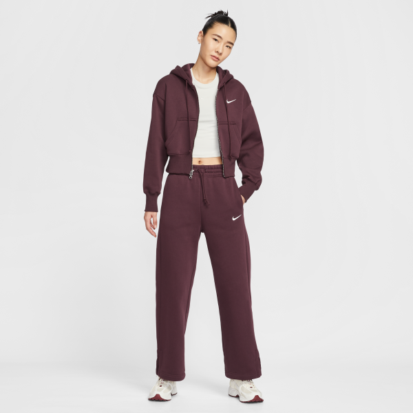 Nike NSW PHNX FLC CROP FZ HDY Jacket Women's Burgundy - View 9