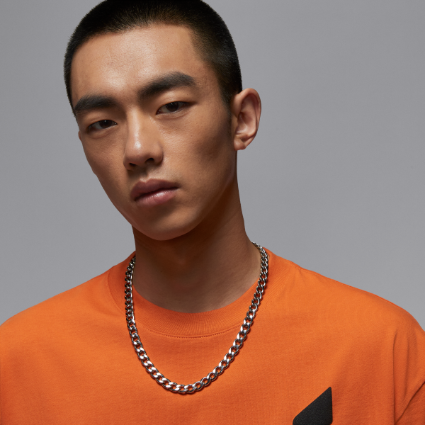 Jordan Brooklyn T Shirts Men's Seastar Orange/Sail White Crew Neck Moderate - View 3