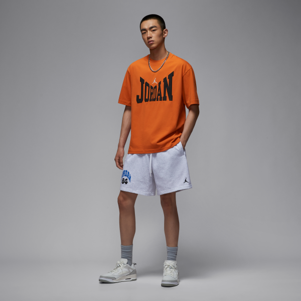 Jordan Brooklyn T Shirts Men's Seastar Orange/Sail White Crew Neck Moderate - View 5