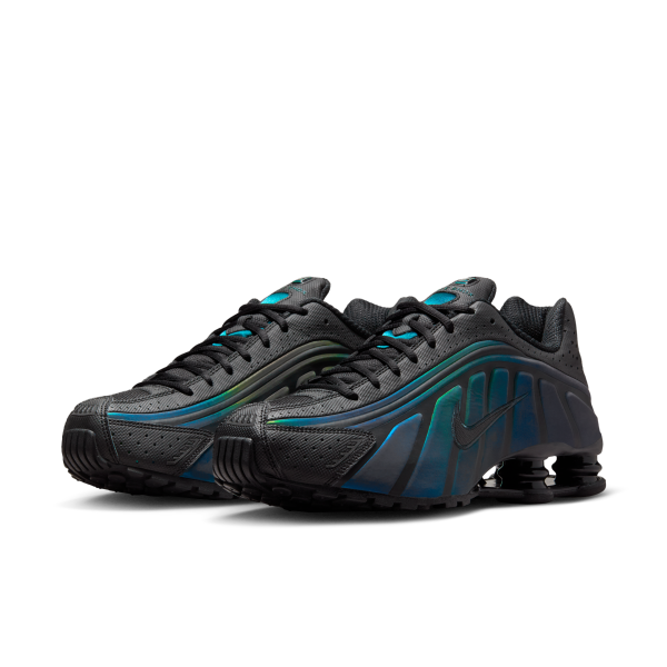 Nike Shox R4 Breathable Running Shoes Men's Black Green - View 5