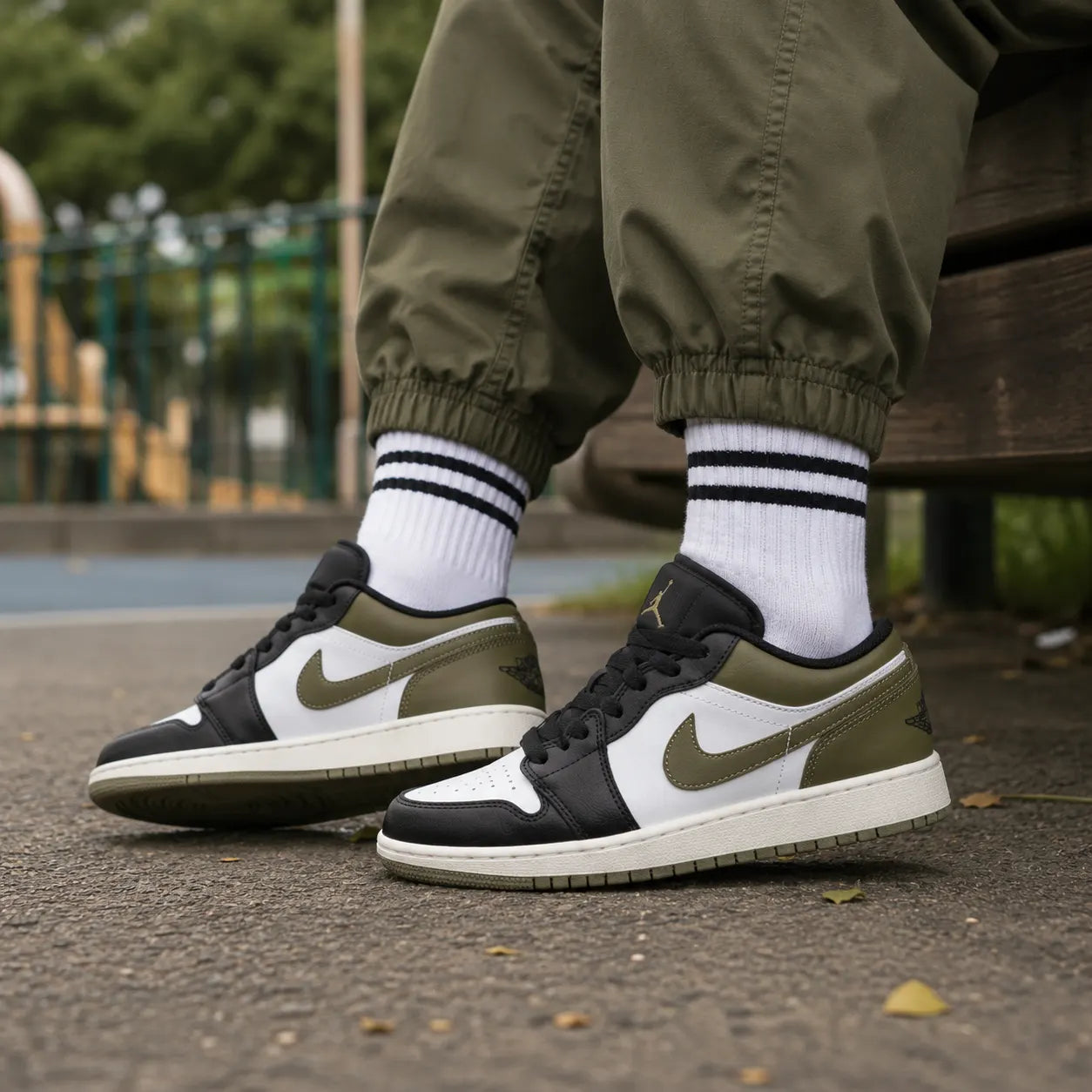 Jordan Air Jordan 1 Low top Basketball Shoes Black Green — Rescued #1