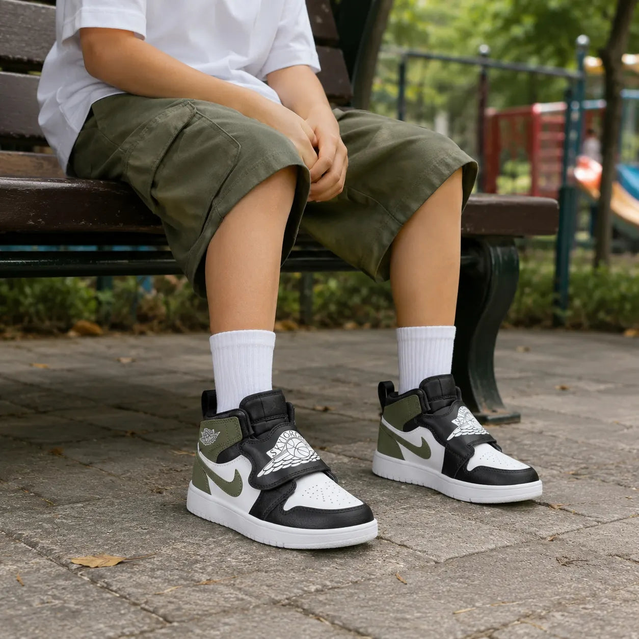 Jordan Mid top Children's Basketball Shoes Black Green Children Aged 3 7 Years Old — Rescued #1