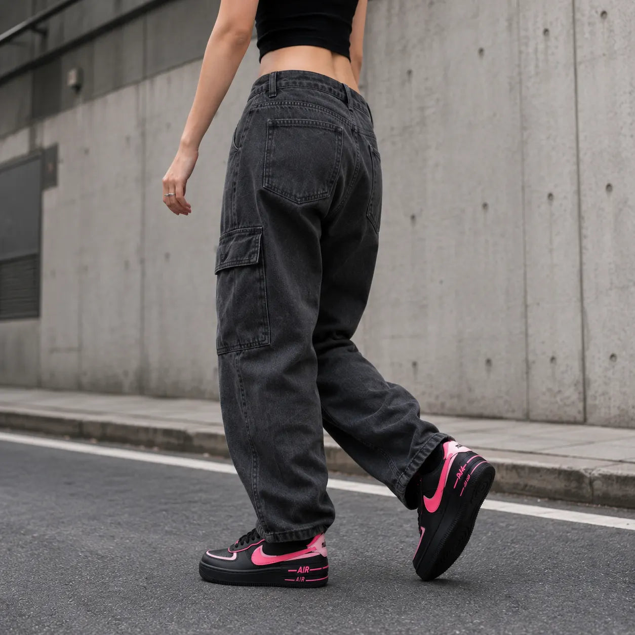 Nike AF1 Shadow Synthetic Leather, Split Cow Leather Skateboard Shoes Black Pink — Rescued #1