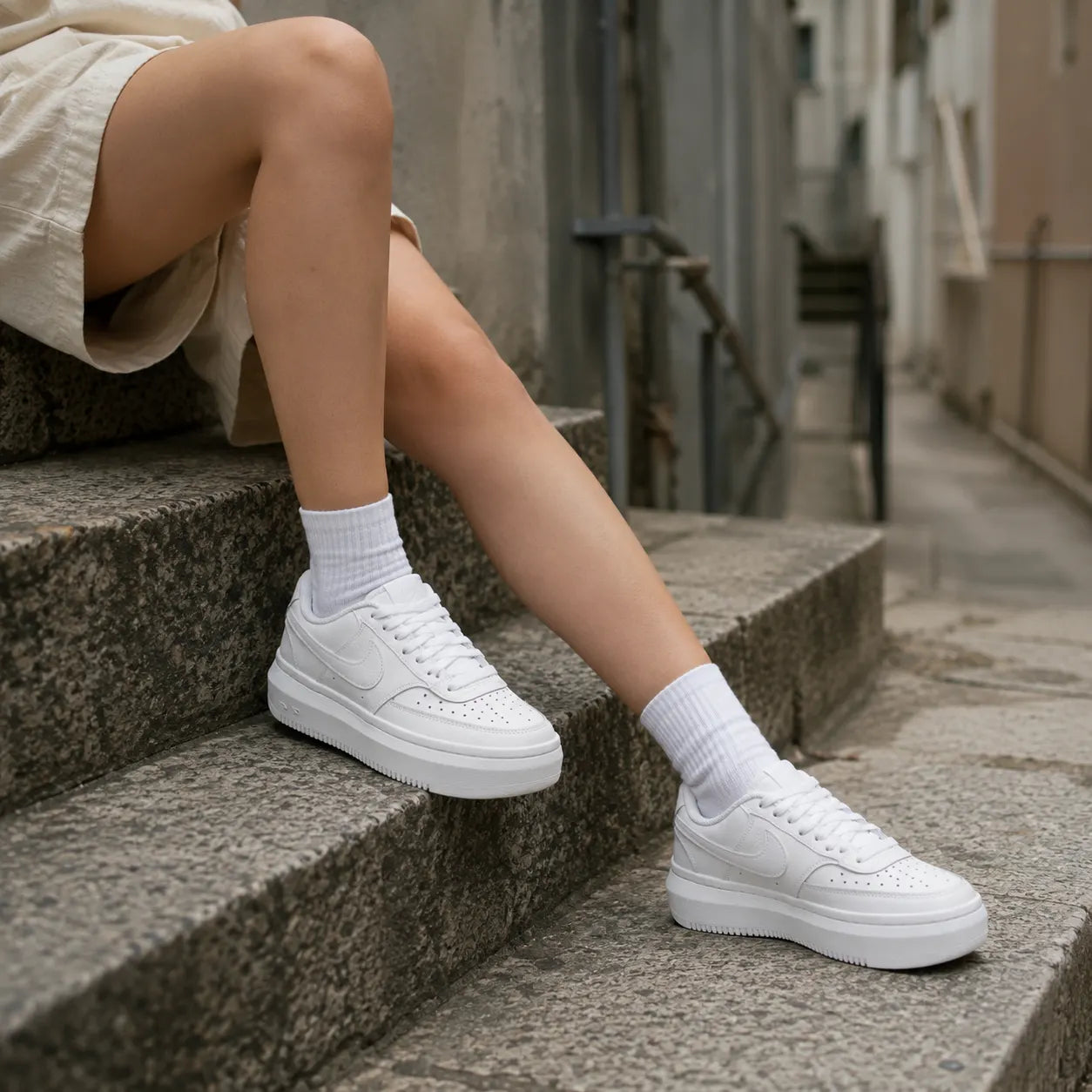 Nike Court Vision Alta Low Triple White — Rescued #1
