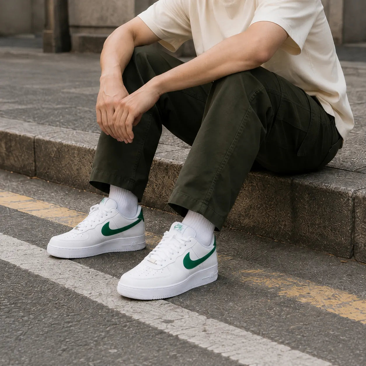 Nike Air Force 1 Slip Resistant Abrasion Resistant Low top Skateboard Shoes White Green — Rescued #1