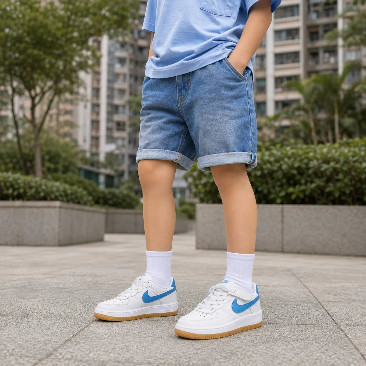 Nike Air Force 1 Slip Resistant Abrasion Resistant Low top Skateboarding Shoes White/Blue — Rescued #1