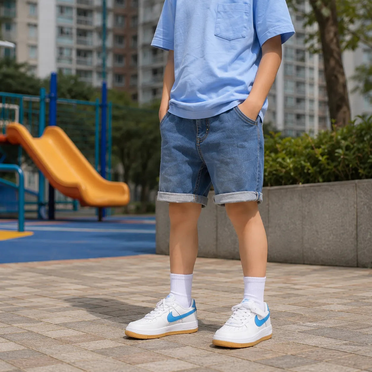 Nike Air Force 1 Slip Resistant Abrasion Resistant Low top Skateboarding Shoes White/Blue — Rescued #1