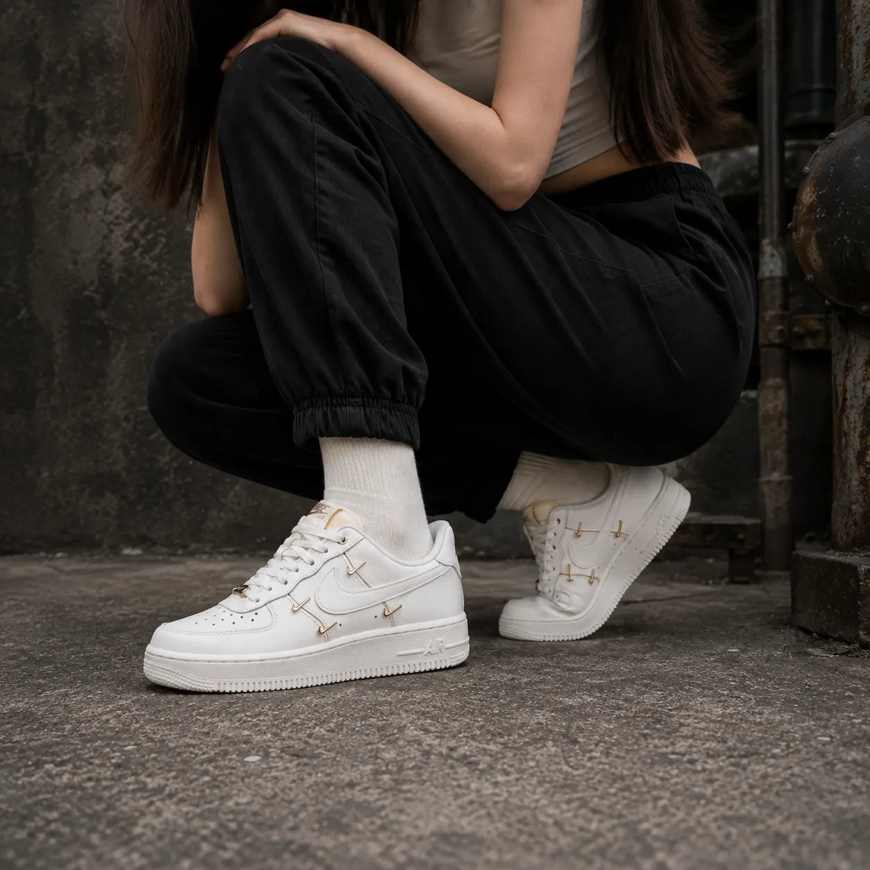 Nike Air Force 1 Mini Gold Cow Split Leather Cushioning Low top Skateboard Shoes White Gold — Rescued #1
